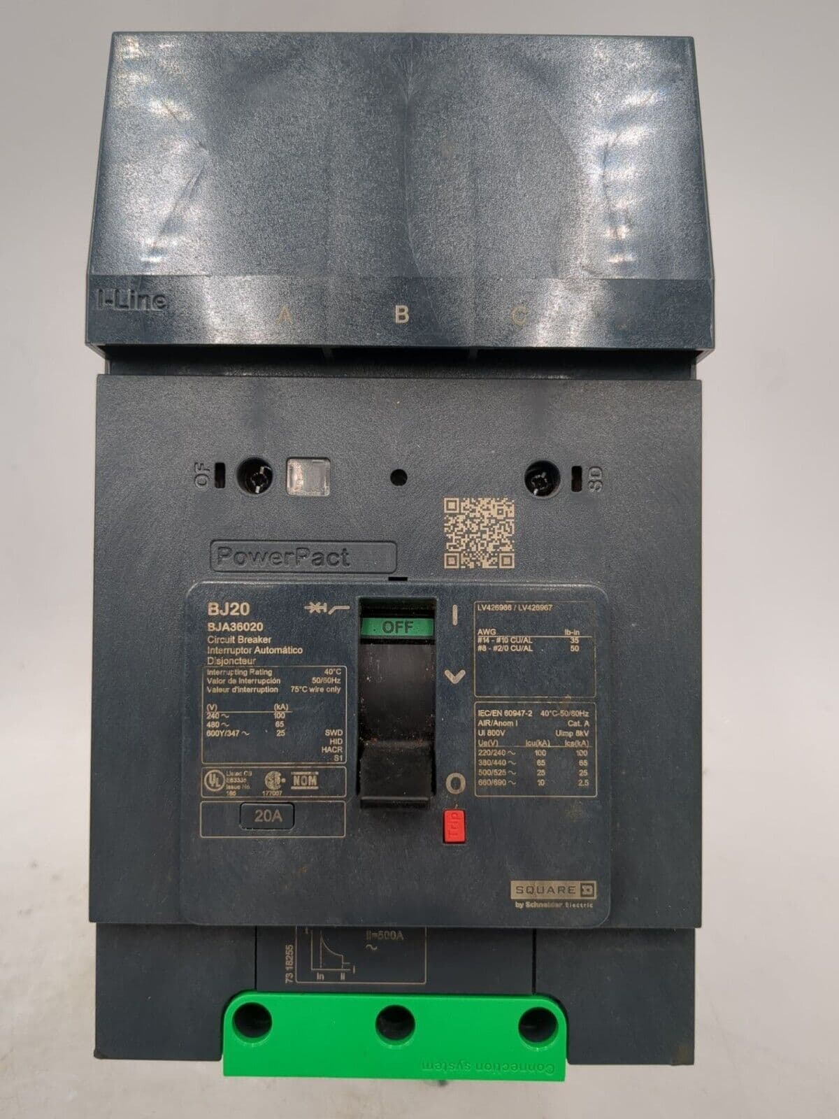 Square D BJA36020 I-Line Circuit Breaker 20A 3P 600V 3PH BJA 20 Amp 3Pole – image 1