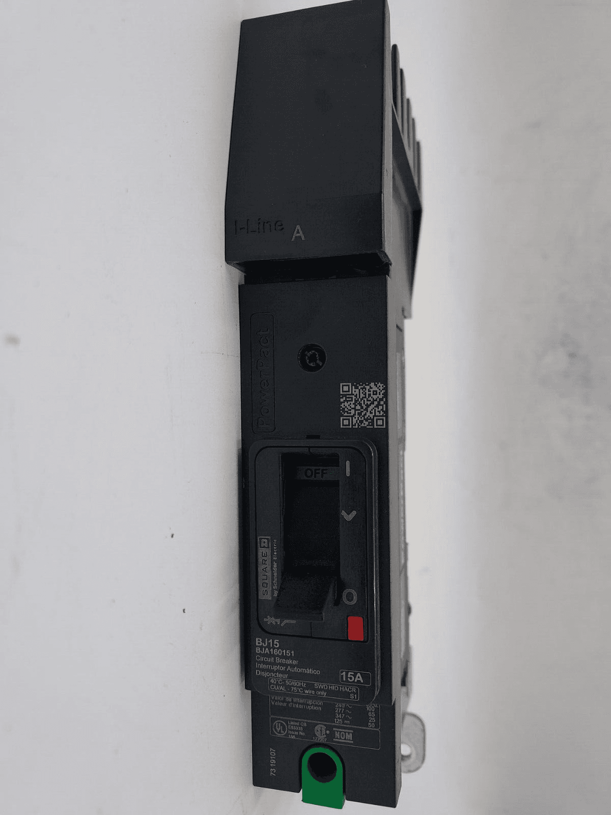 Square D BJA160151 I-Line Circuit Breaker 15A 1P 600V BJA 15 Amp 1 Pole PowerPact – image 1