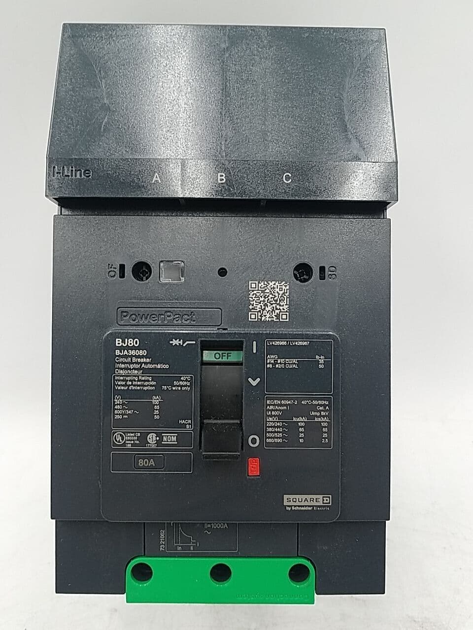 Square D BJA36080 I-Line Circuit Breaker 80A 3P 600V BJ80 80 Amp 3 Pole – image 1
