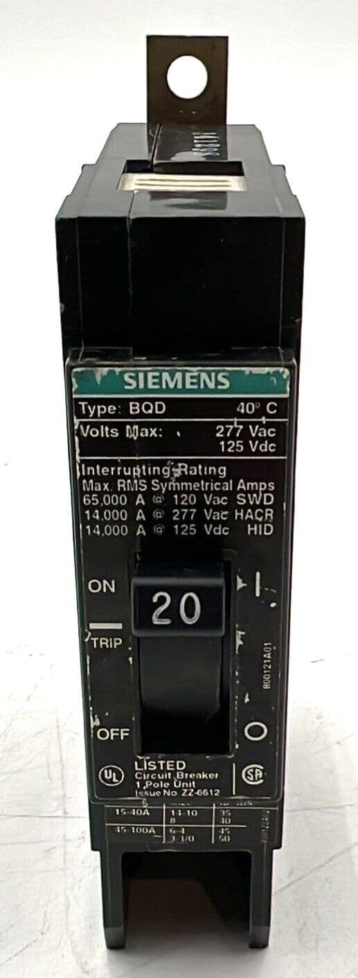 Siemens BQD120 Bolt On Circuit Breaker 20A 1P 277V BQD 20 Amp 1 Pole – image 1