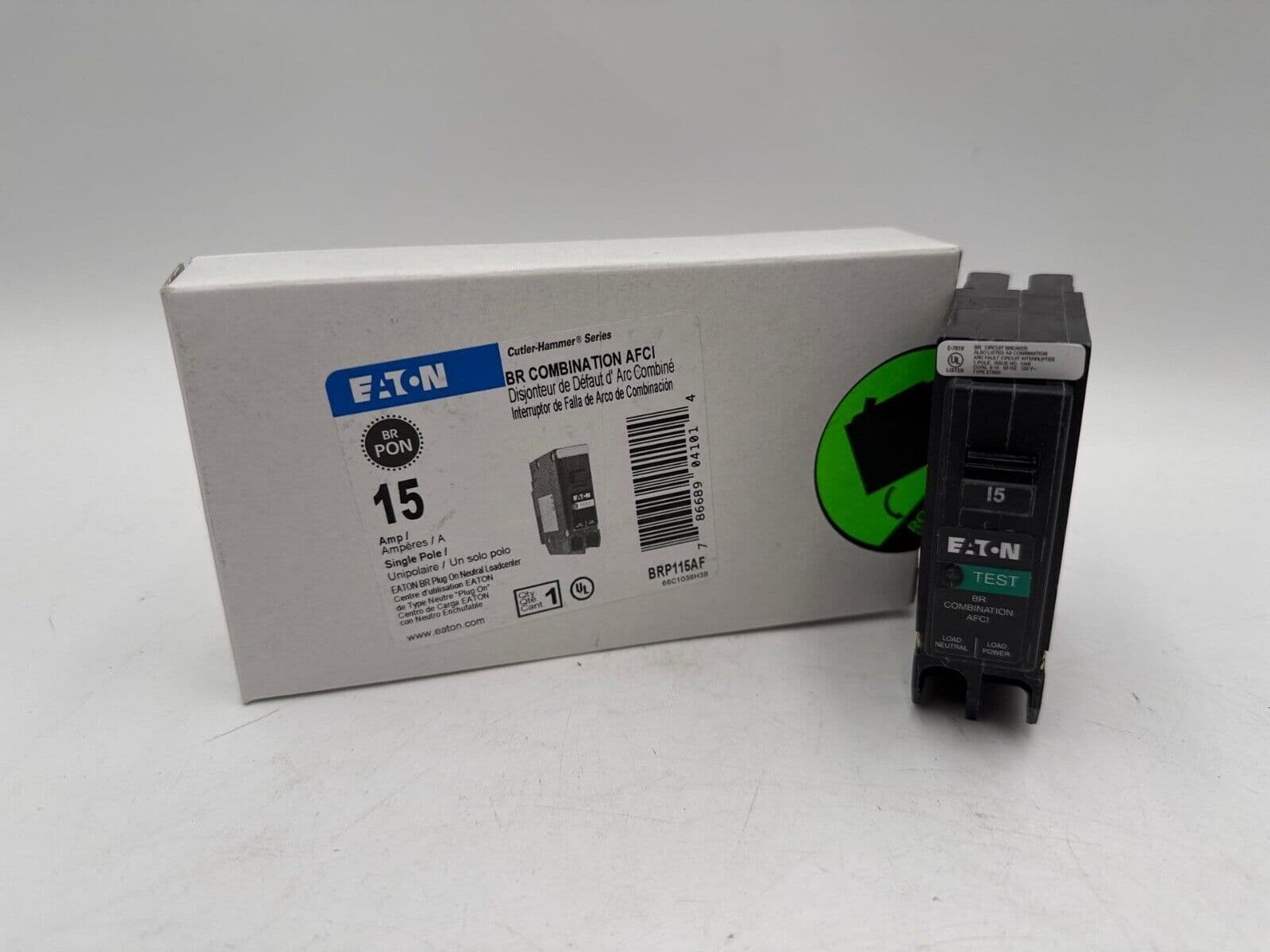 Eaton BRP115AF Circuit Breaker 15A 1P 120V Combination AFCI Plug On 15 Amp – image 1
