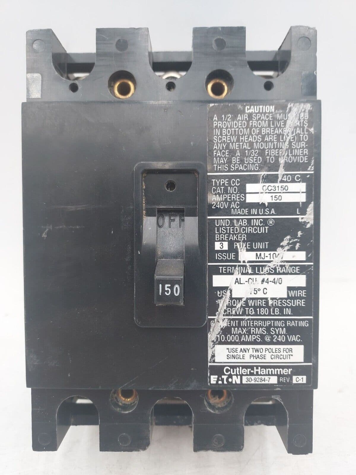 EATON CH CC3150 Circuit Breaker 150A 3P 240V 3PH CC 150 Amp 3 Pole – image 1
