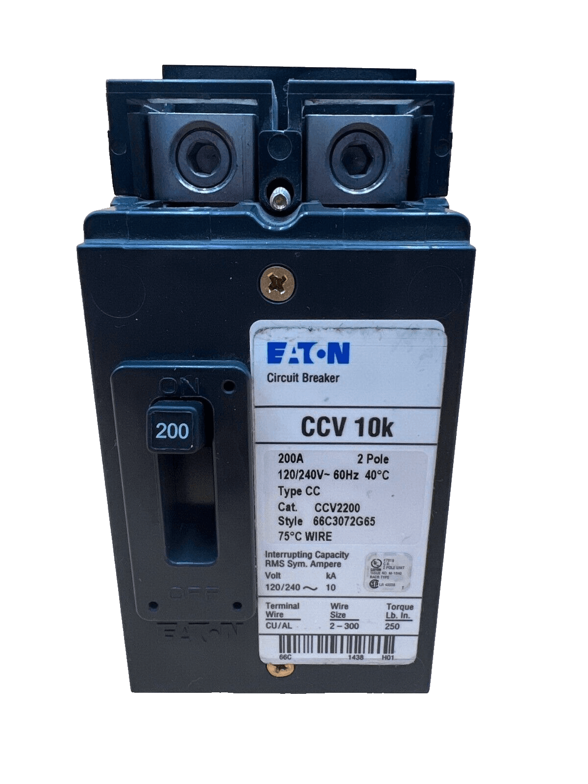 Cutler Hammer CCV2200 Circuit Breaker 200A 240V 2P CCV 200 Amp 2 Pole CCV-2200 – image 1