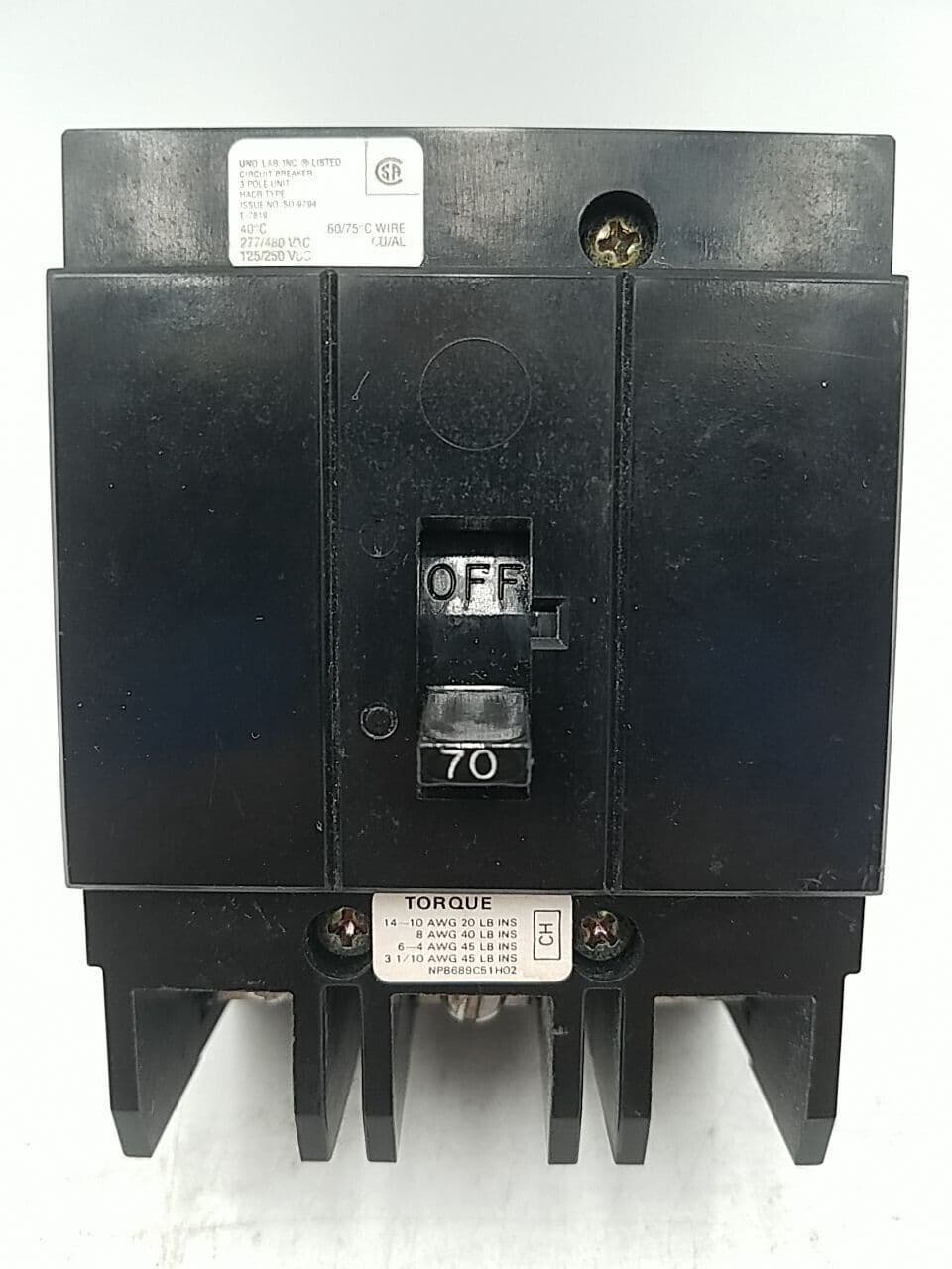 Cutler-Hammer CH3070 Circuit Breaker 70A 3P 480/277V CH 70 Amp 3 Pole – image 1