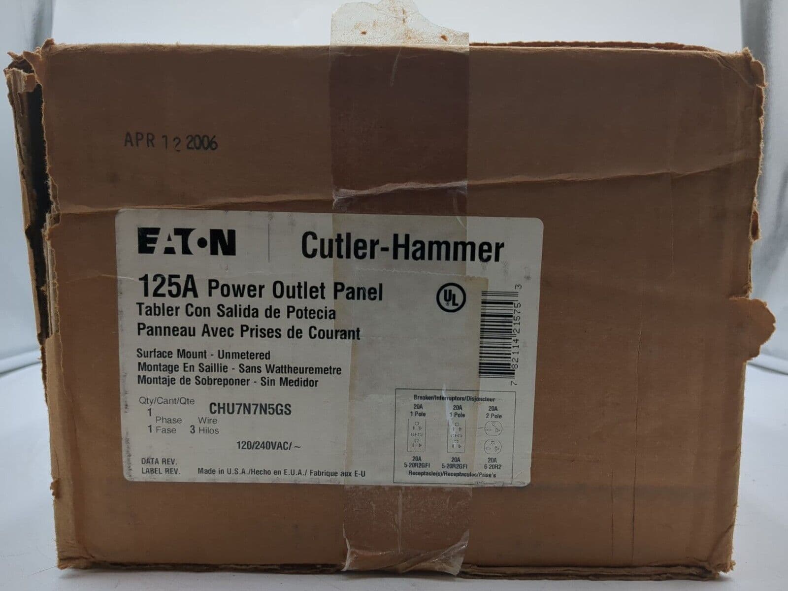 Eaton CHU7N7N5GS 125A Type 3R 120/240VAC Pedestal Mount Power Outlet Panel – image 1