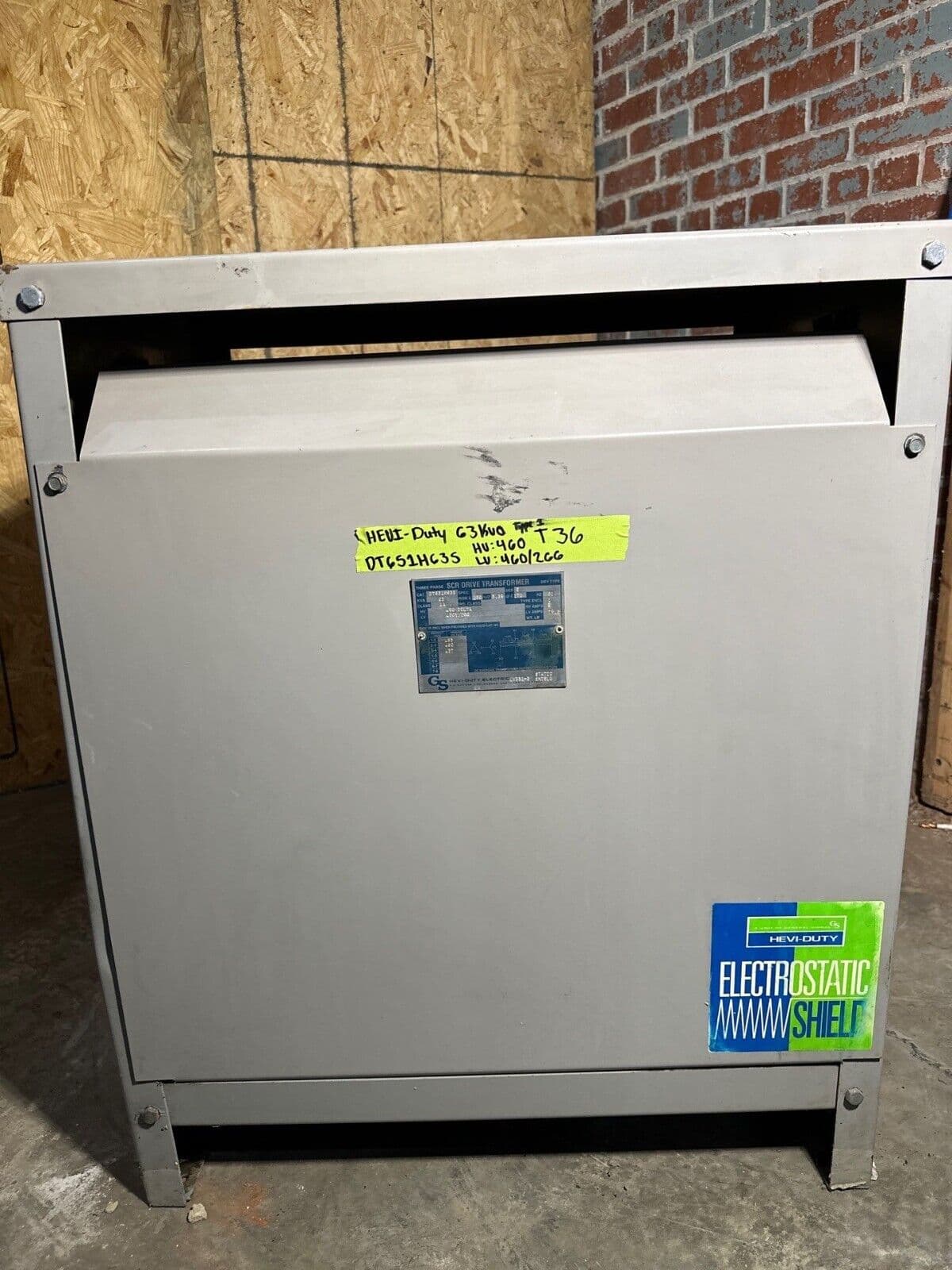 63KVA HEVI-DUTY DT651H635 Transformer Pri 460V Sec 460/266V 3 Phase Indoor 3PH – image 1