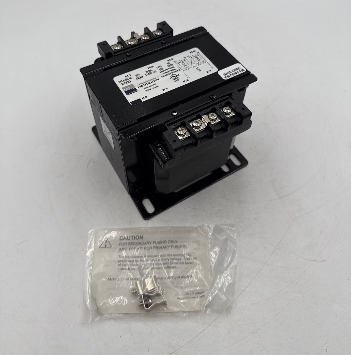 0.500kVA EGS Hevi-Duty E500 Transformer Pri 220/440V Sec 110V 1PH – image 1