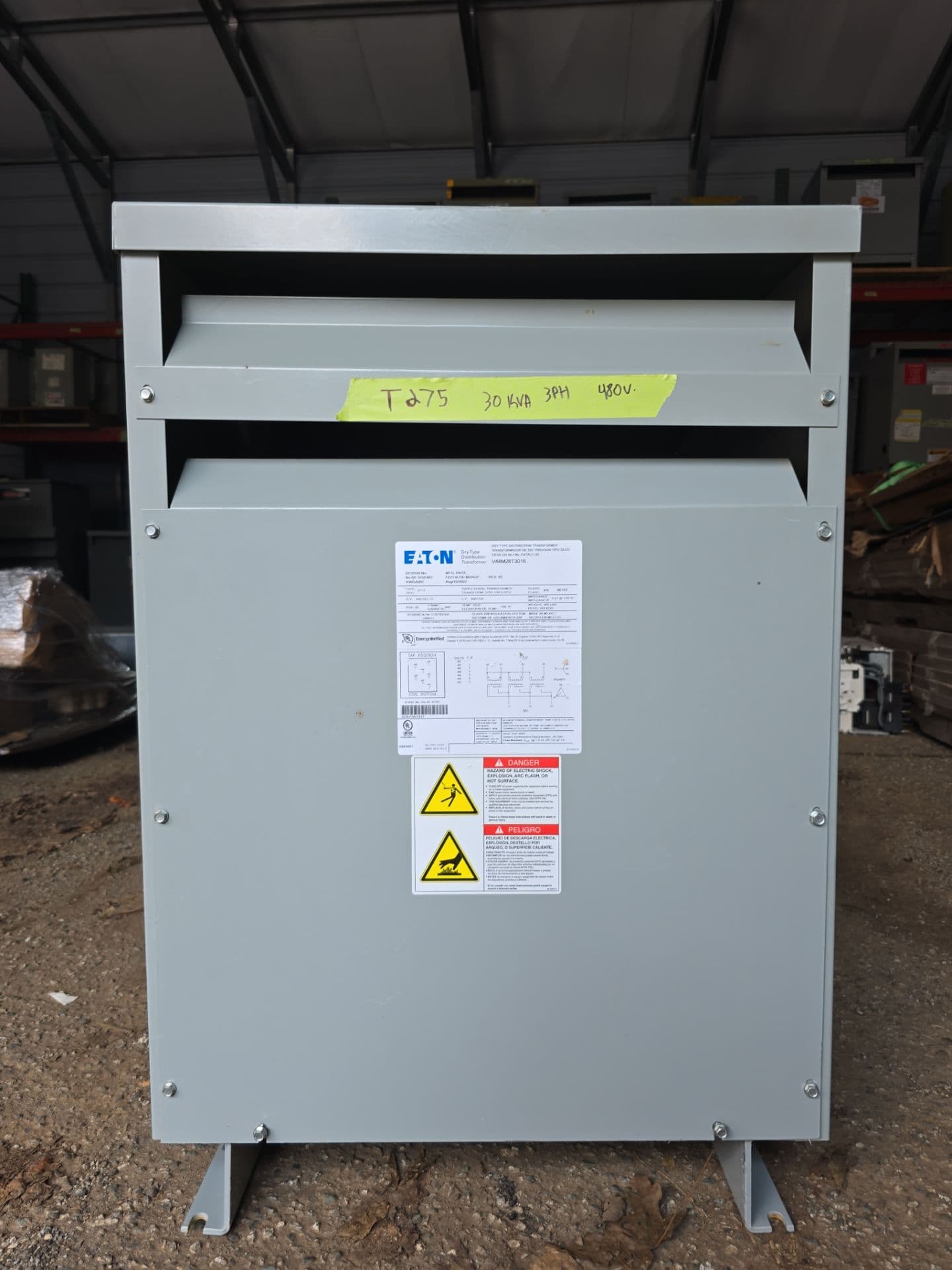 30kVA Eaton V48M28T3016 Transformer Pri 480V Sec 208/120V 3PH Indoor T275 G02S04 – image 1
