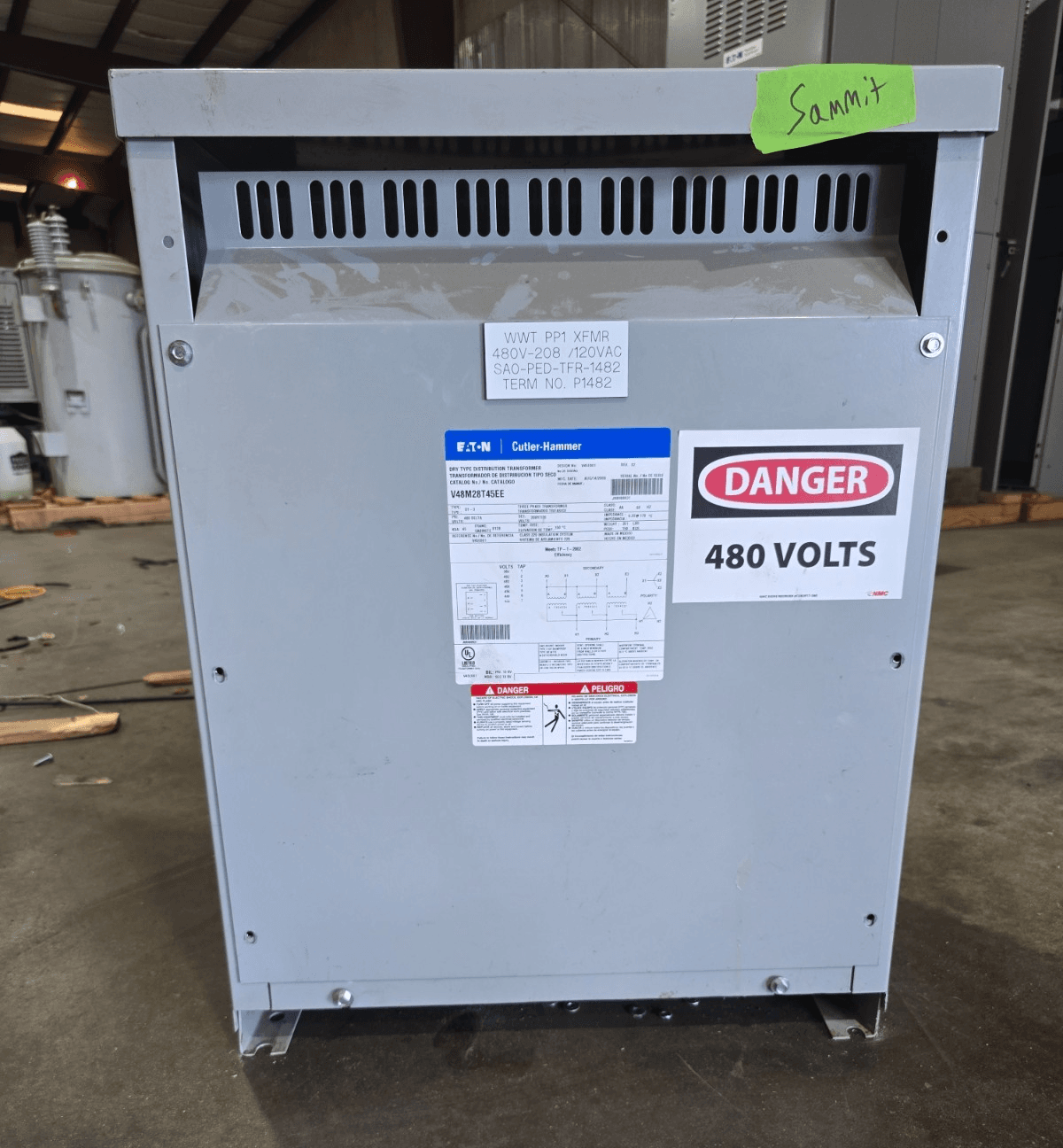 45KVA Eaton V48M28T45EE Transformer Pri 480V Sec 208/120V 3PH Indoor Encl DT-3 – image 1
