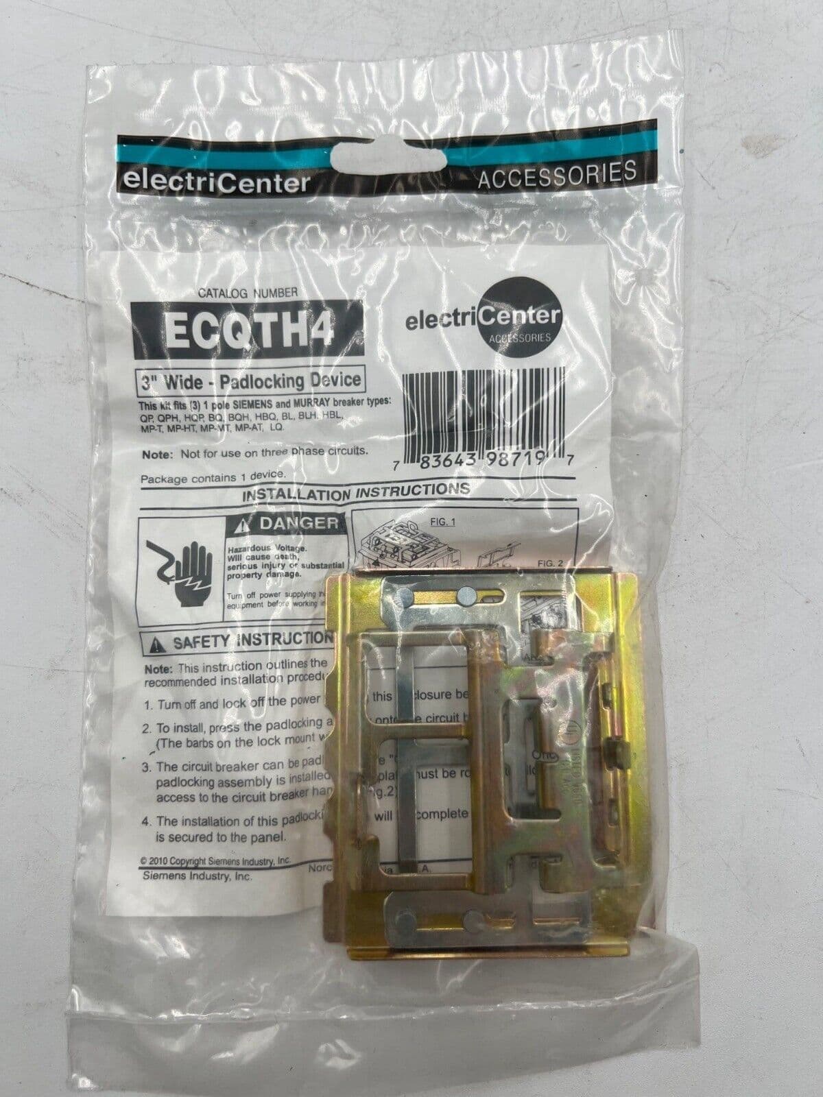 Electricenter ECQTH4 3" Wide Padlocking Device (3) 1 Pole Siemens Murray Breaker – image 1