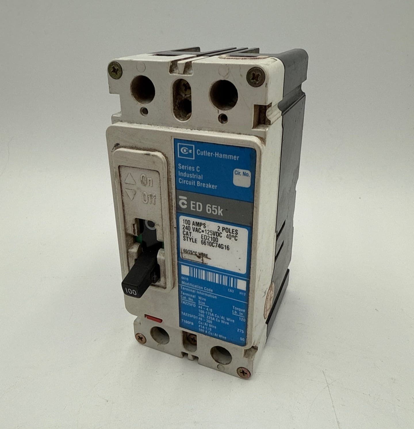 Cutler Hammer ED2100 Circuit Breaker 100A 2P 240V ED 65k 100 Amp 2 Pole – image 1