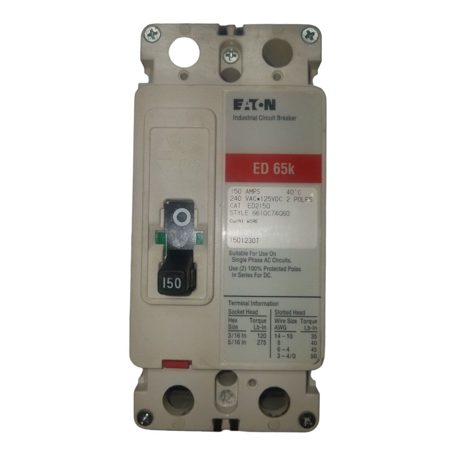 Eaton ED2150 Circuit Breaker 150A 2P 240V 1PH ED 65k 2 pole 150 Amp – image 1