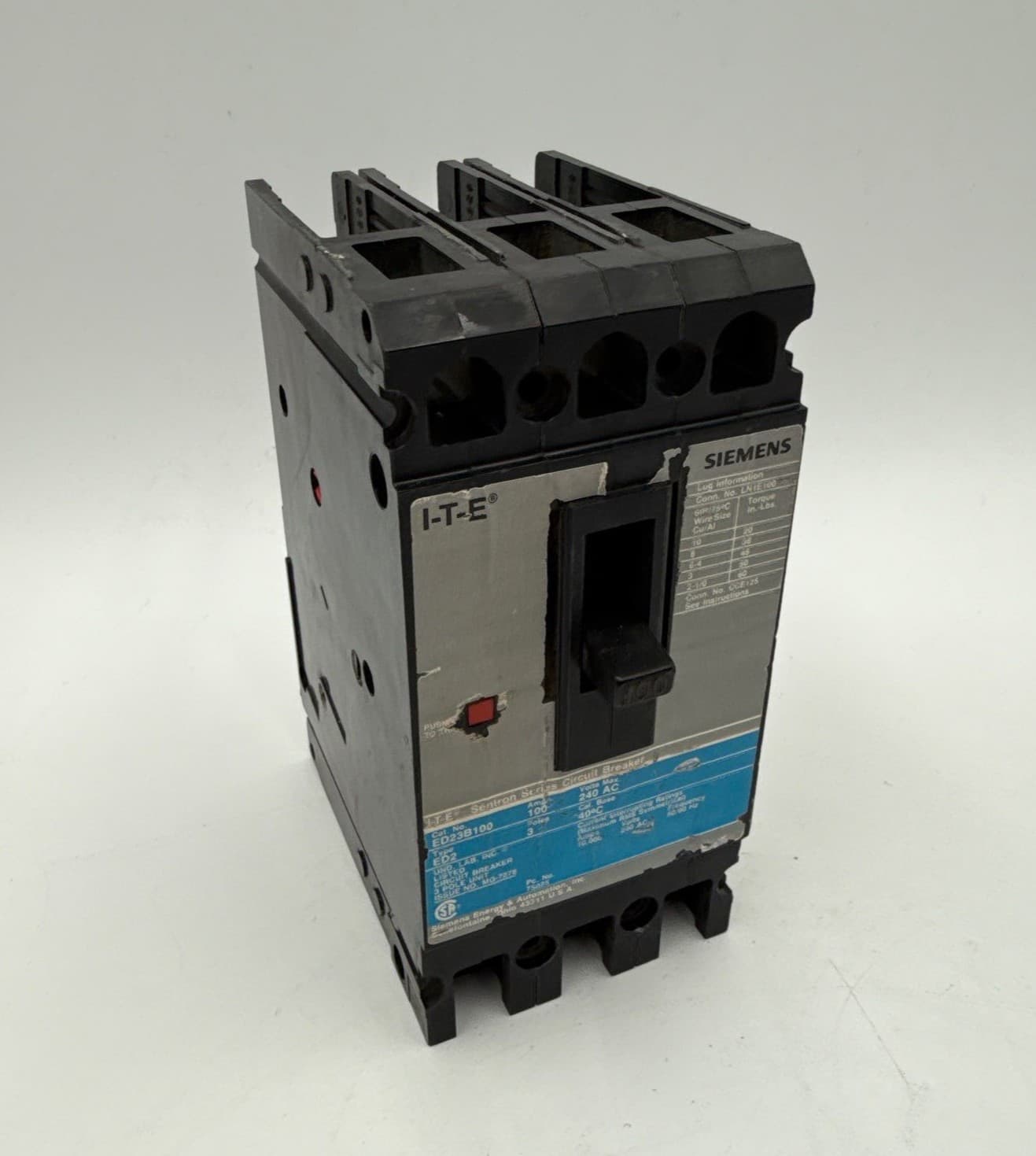 Siemens ITE ED23B100 Circuit Breaker 100A 3P 240V ED2 100 Amp 3 Pole – image 1