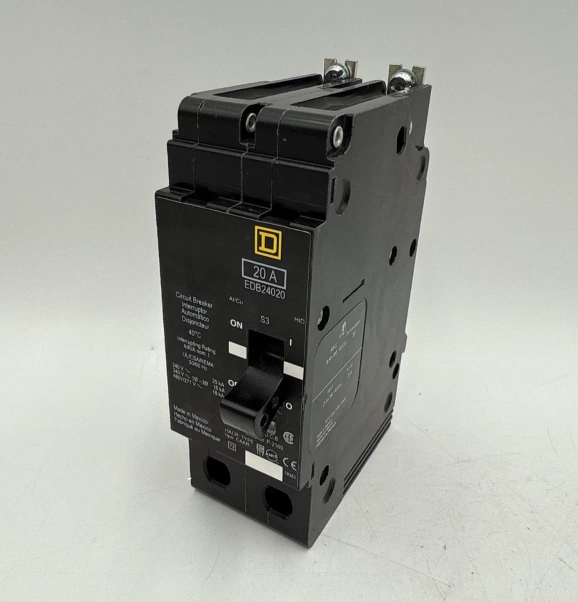 Square D EDB24020 Circuit Breaker 20A 2P 480V 1PH EDB 2 Pole 20 Amp Bolt On