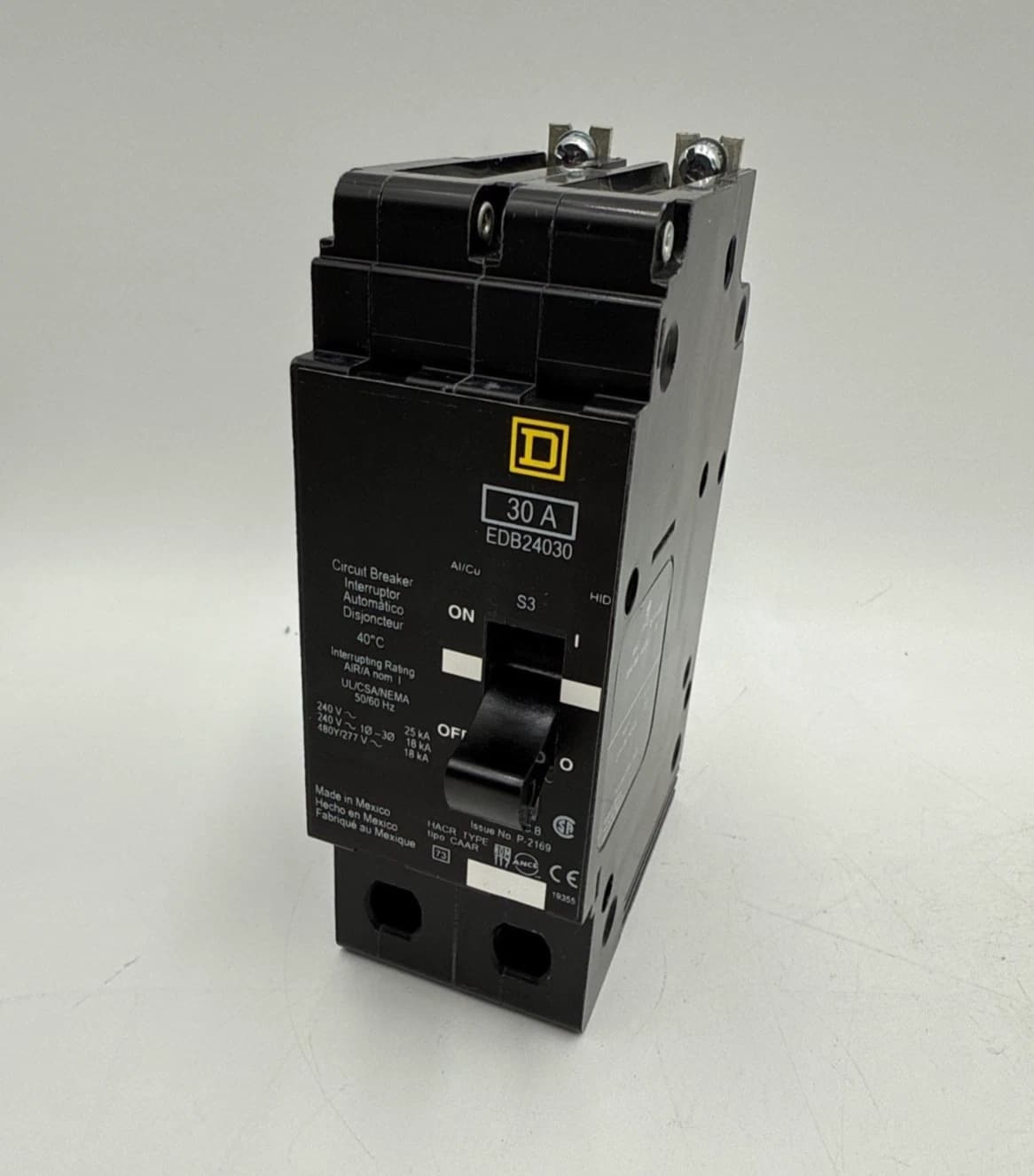 Square D EDB24030 Circuit Breaker 30A 2P 480V 1PH EDB 2 Pole 30 Amp Bolt On