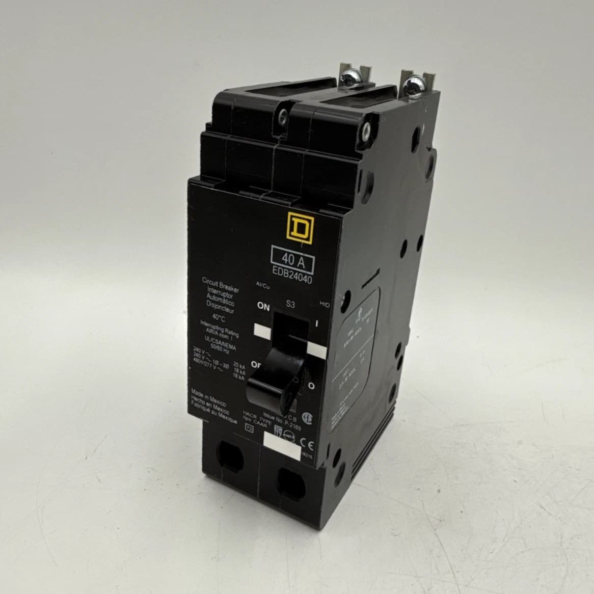 Square D EDB24040 Circuit Breaker 40A 2P 480V 1PH EDB 2 Pole 40 Amp Bolt On