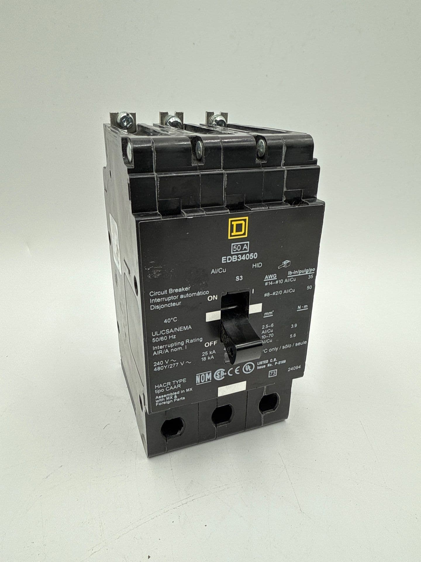 Square D EDB34050 Circuit Breaker 50A 3P 480/277V EDB 50 Amp 3 Pole