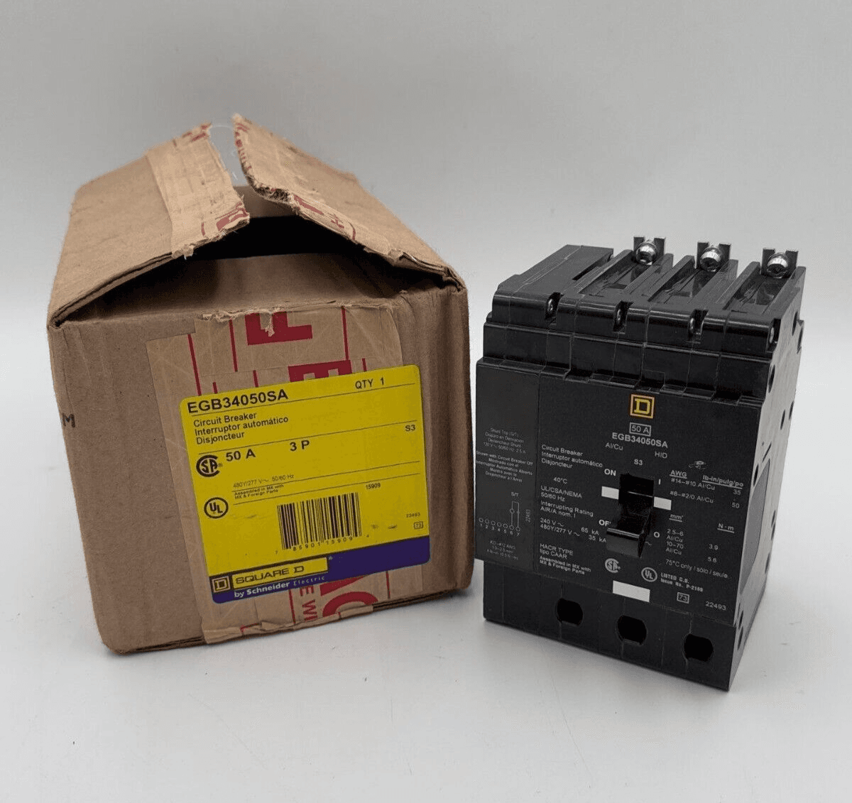 Square D EGB34050SA Bolt On Circuit Breaker 50A 3P 480/277V 50 Amp Shunt Trip – image 1