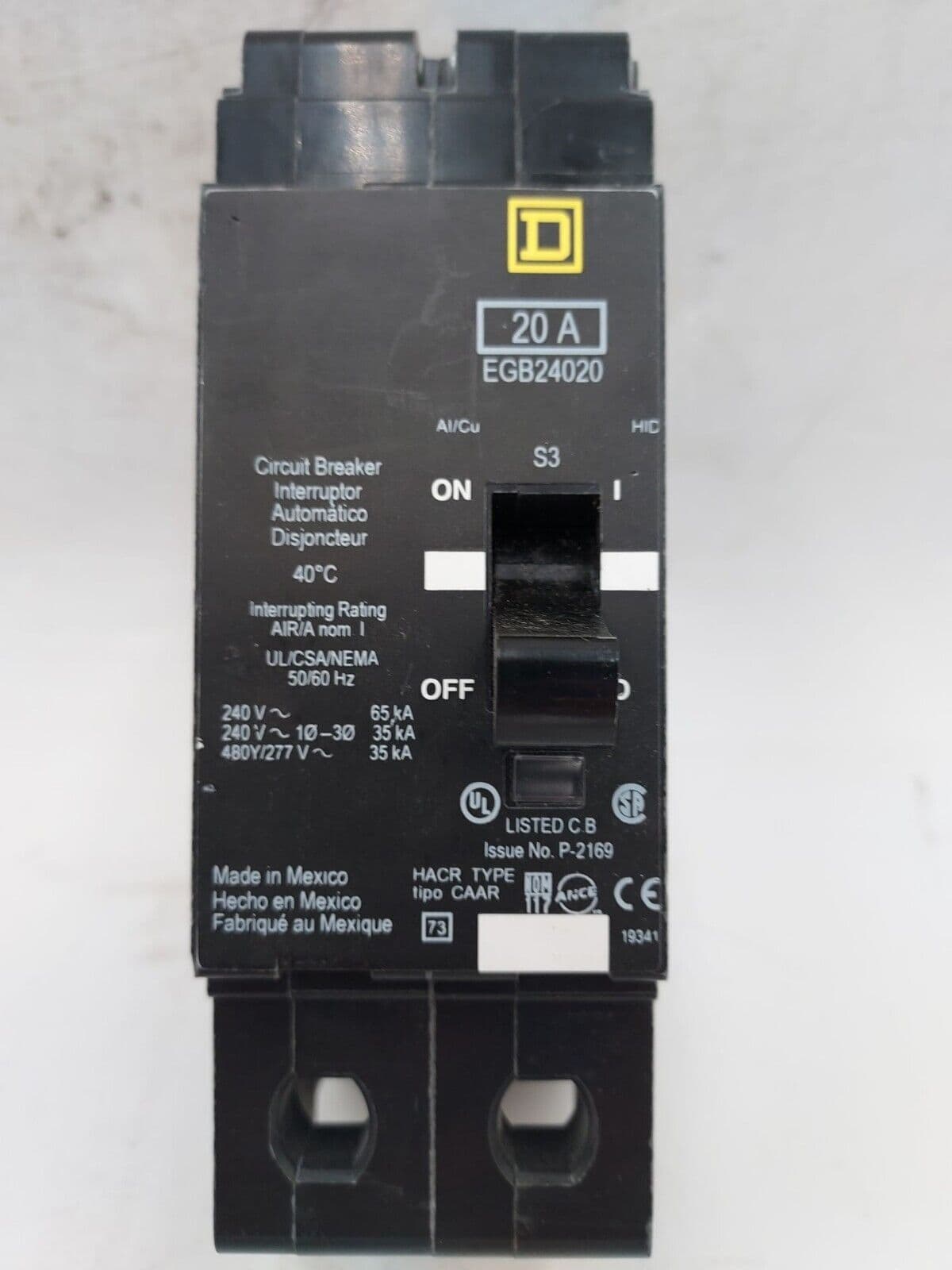 SQUARE D EGB24020 Circuit Breaker 20A 2P 277/480V 20 Amp 2 Pole Bolt On – image 1