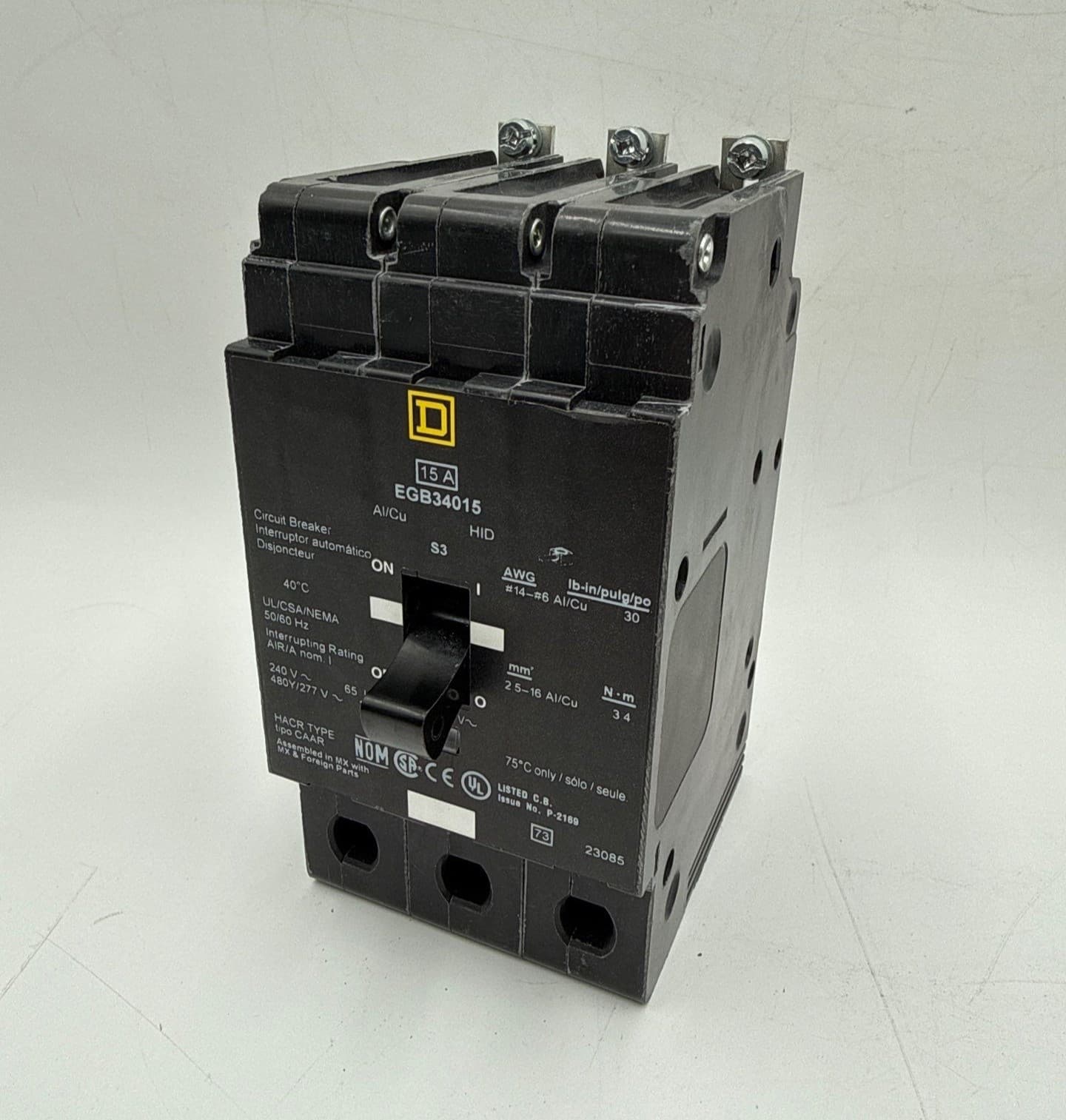 Square D EGB34015 Circuit Breaker 15A 3P 277/480V 3PH Bolt On 15 Amp New Pull – image 1