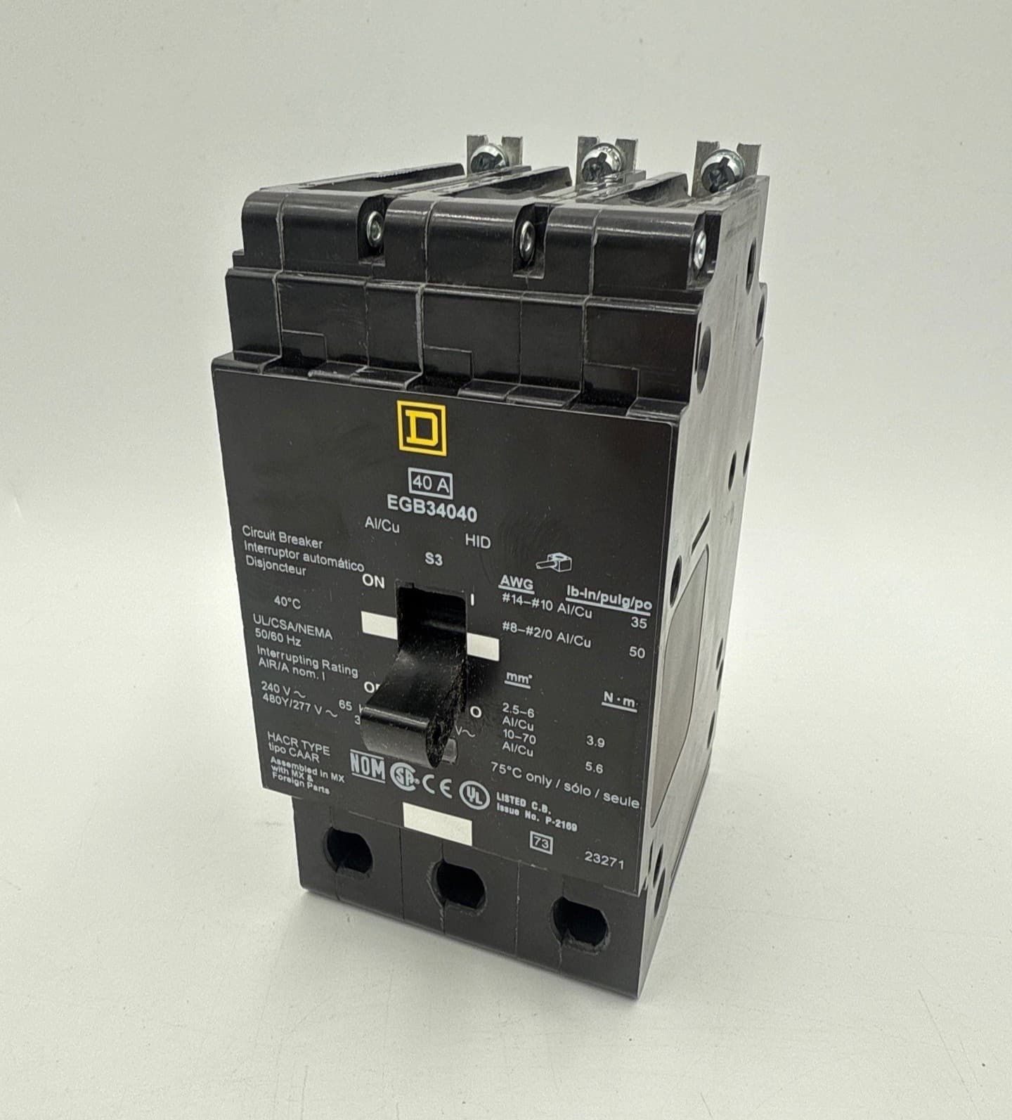 Square D EGB34040 Bolt On Circuit Breaker 40A 3P 480/277V 3PH EGB 40 Amp