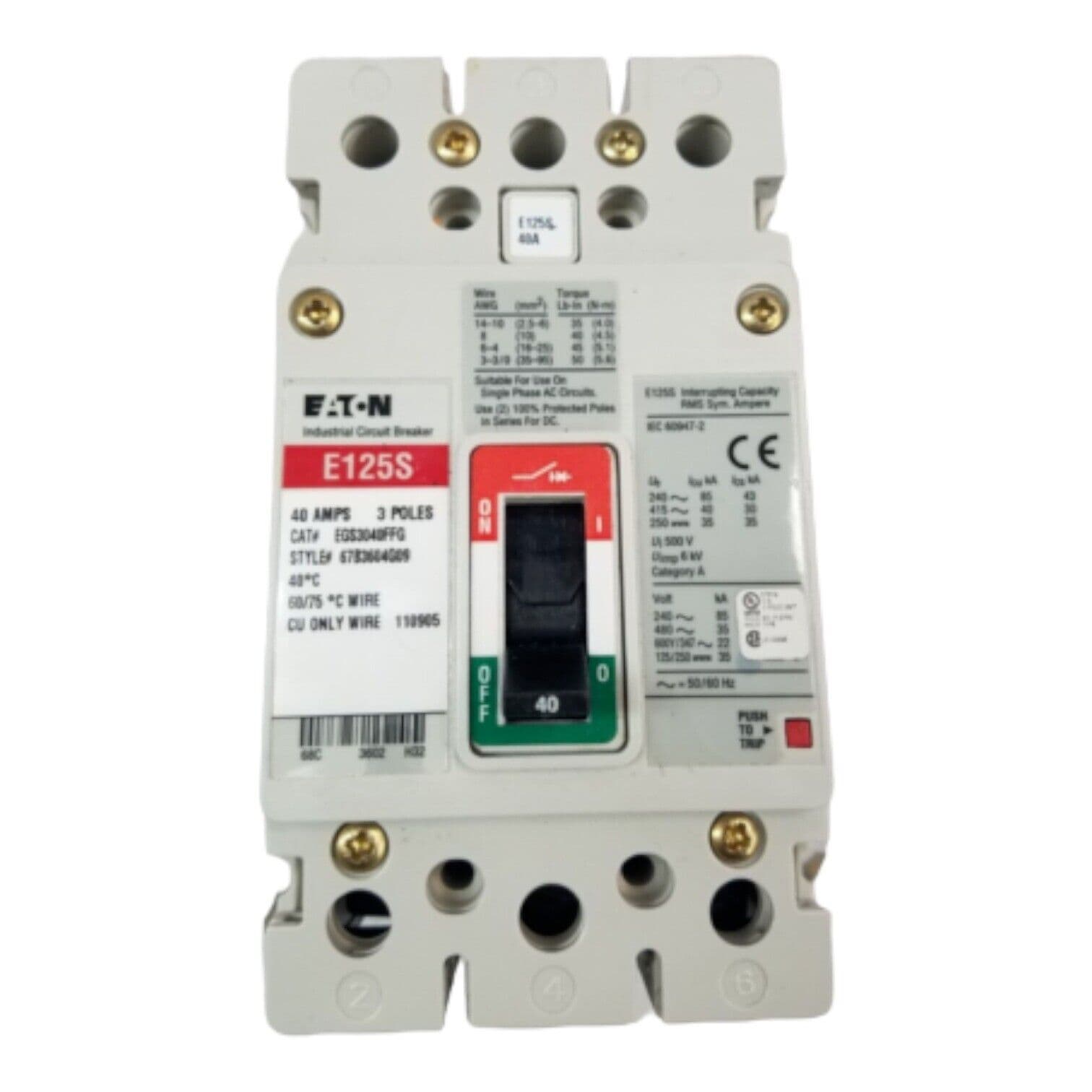 Eaton EGS3040FFG Circuit Breaker 40A 3P 600/347V E125S 3 pole 40 Amp – image 1