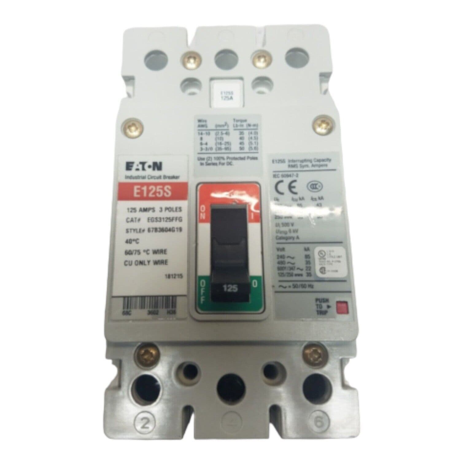 Eaton EGS3125FFG Circuit Breaker 125A 3P 600V 3PH 3 pole 125 Amp E125S – image 1