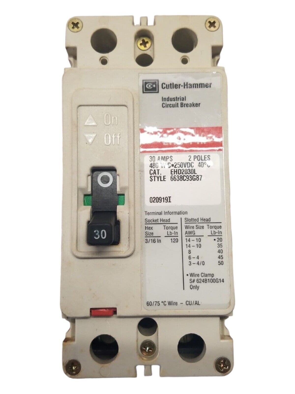 Cutler Hammer EHD2030L Circuit Breaker 30A 2P 480V EHD 14k 2 pole 30 Amp – image 1