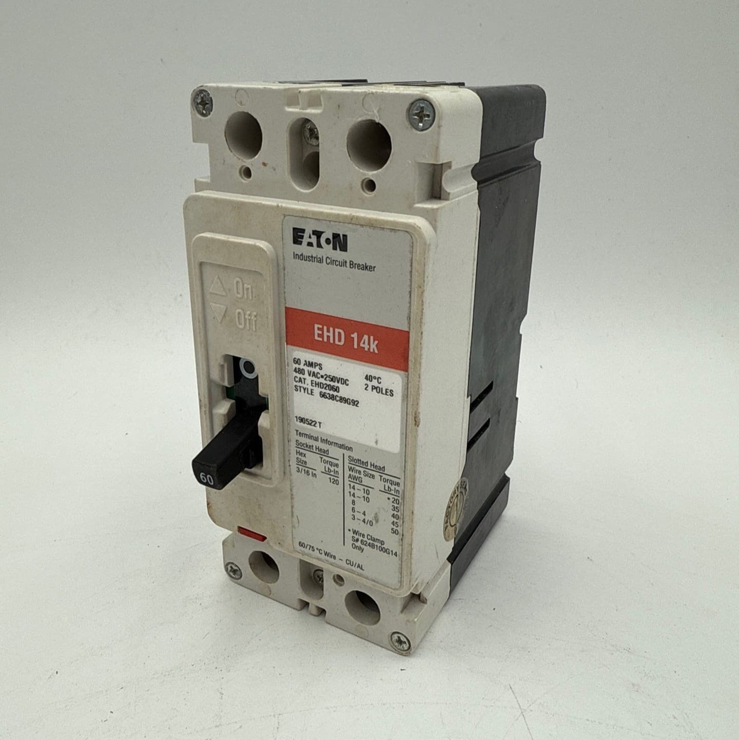 Eaton EHD2060 Circuit Breaker 60A 2P 480V EHD 14k 60 Amp 2 Pole – image 1