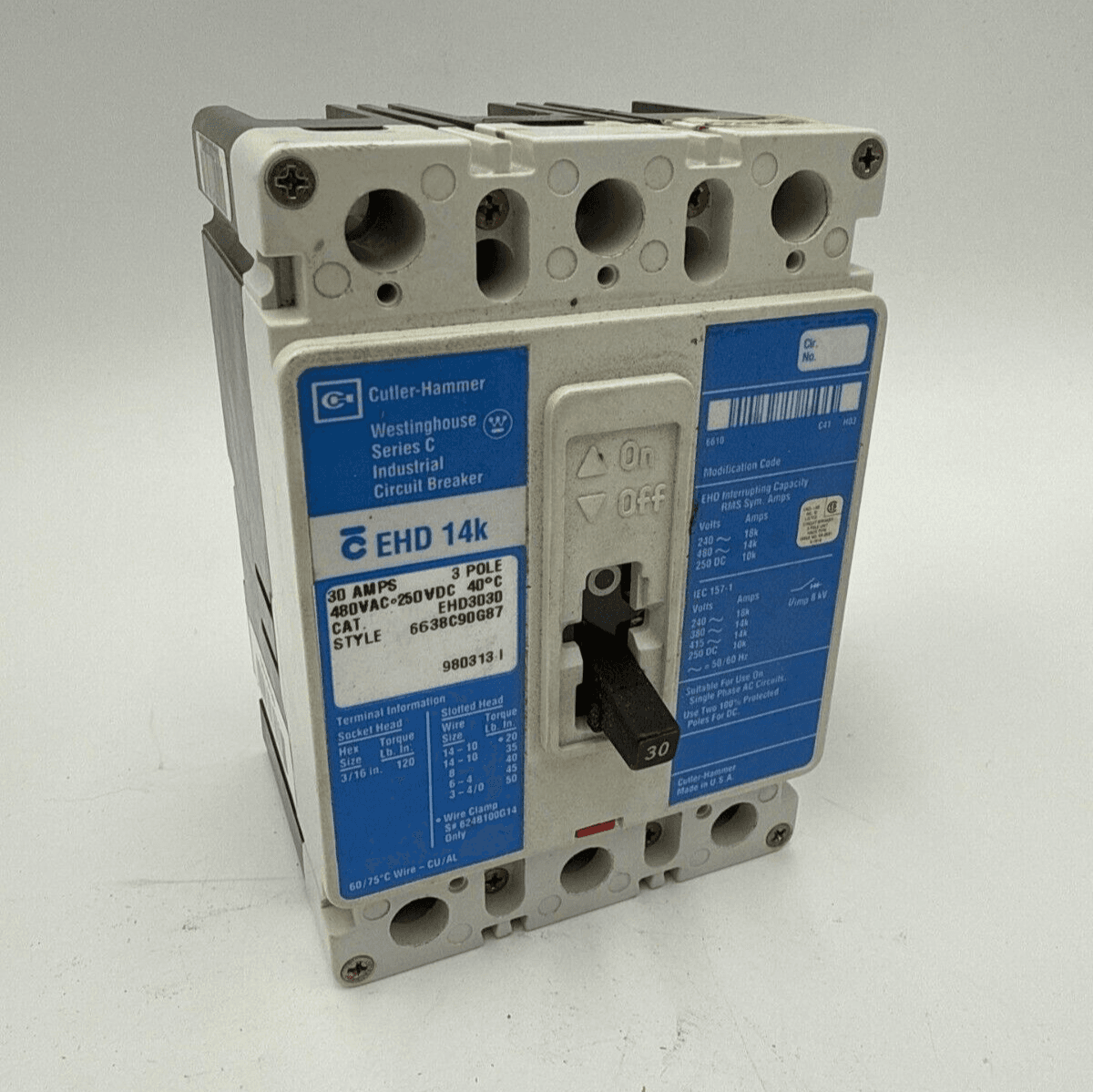 Cutler Hammer EHD3030 Circuit Breaker 30A 3P 480V 3PH EHD 30 Amp 3 Pole – image 1