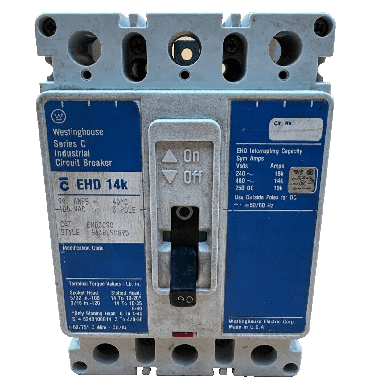 Cutler Hammer EHD3090 Circuit Breaker 90A 3P 480V 3PH Bolt on EHD 14k 90 Amp – image 1