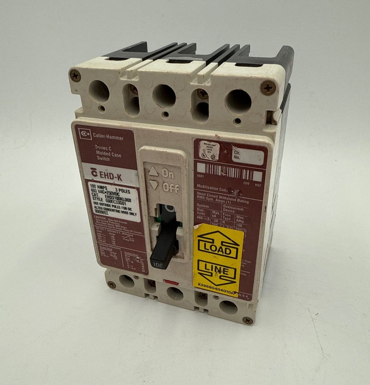 Cutler Hammer EHD3100KLD08 Circuit Breaker 100A 3P 480V EHD-K 100 Amp – image 1