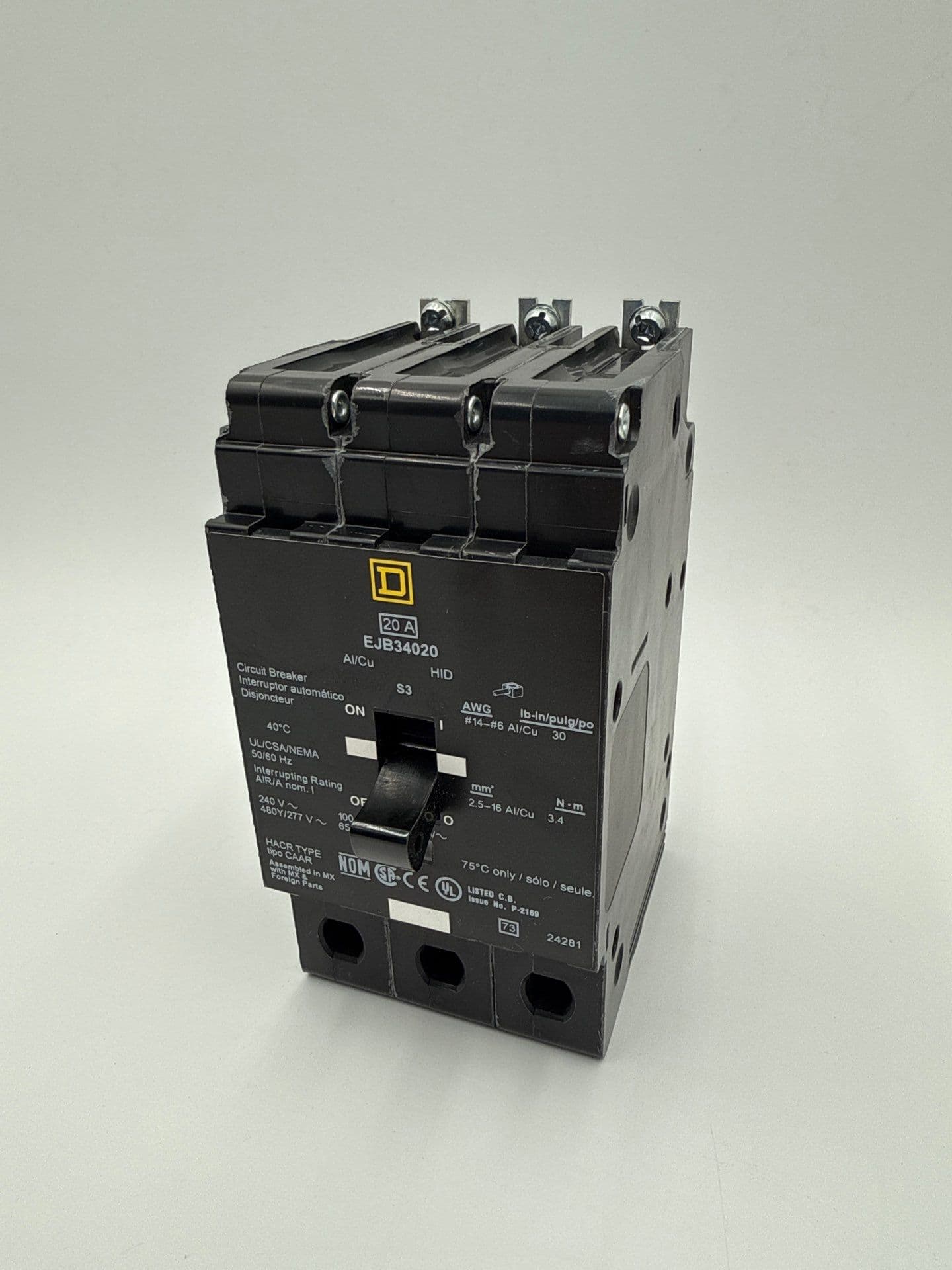 Square D EJB34020 Circuit Breaker 20A 3P 480/277V 65k EJB 20 Amp 3 Pole – image 1