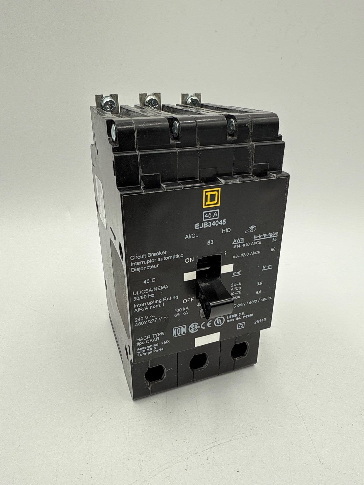 Square D EJB34045 Circuit Breaker 45A 3P 480/277V EJB 45 Amp 3 Pole – image 1