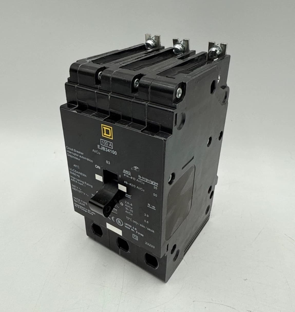 Square D EJB34100 Circuit Breaker 100A 3P 480/277V EJB Bolt On 100 Amp 3 Pole – image 1