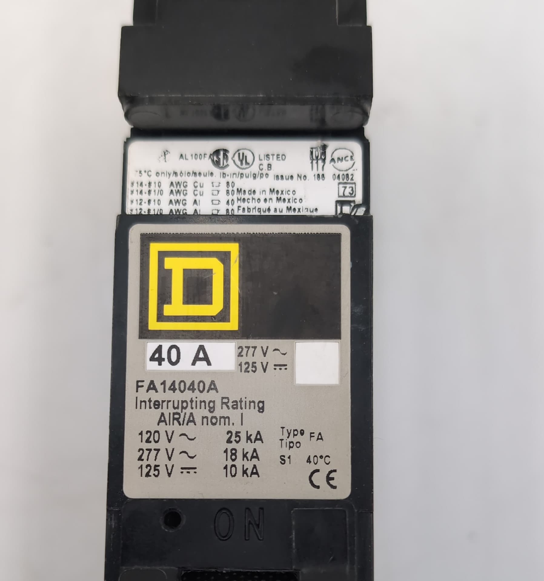 Square D FA14040A 40A 1-Pole 277V I-Line Circuit Breaker F-Frame USED – image 1