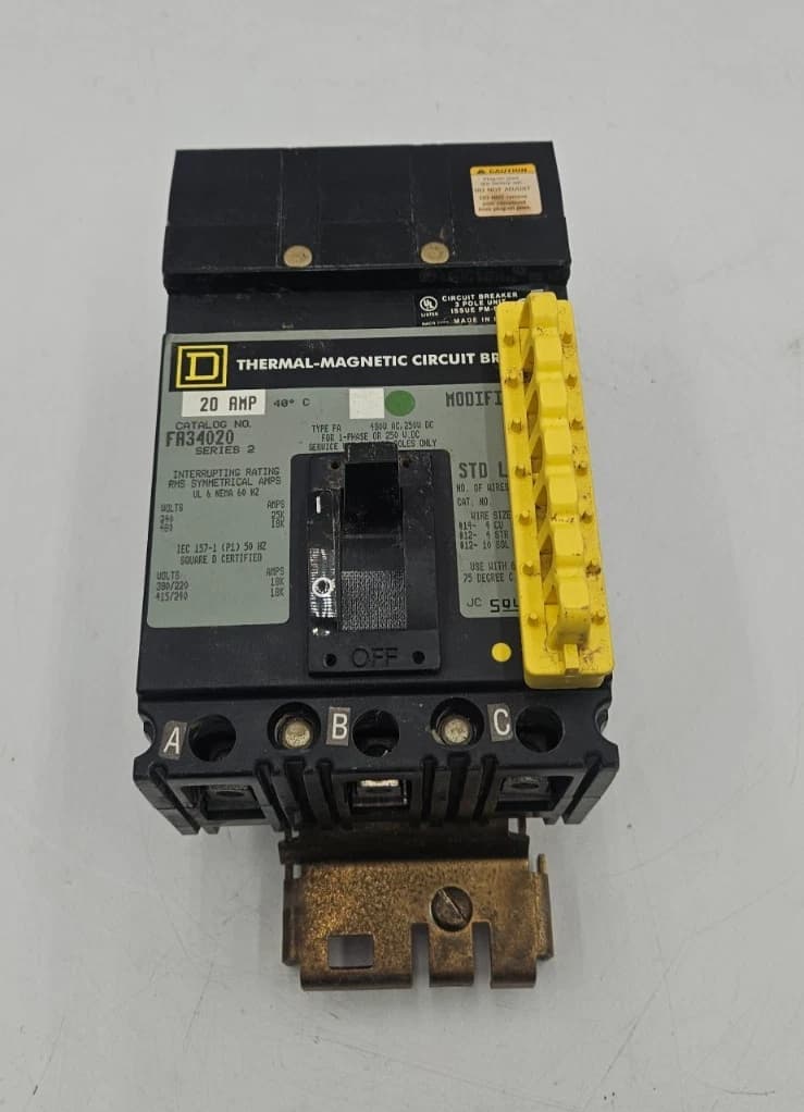 SQUARE D FA34020 I-Line Circuit Breaker 20 Amp 3P 480V 3PH 20A 3 Pole Used – image 1