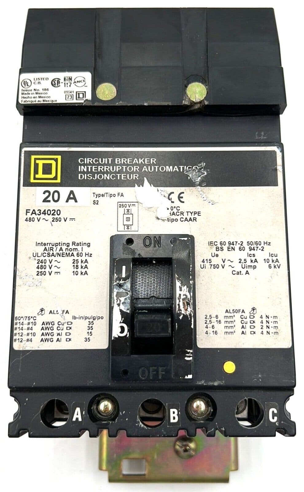 SQUARE D FA34020 I-Line Circuit Breaker 20A 3P 480V 3PH 20 Amp 3 Pole – image 1