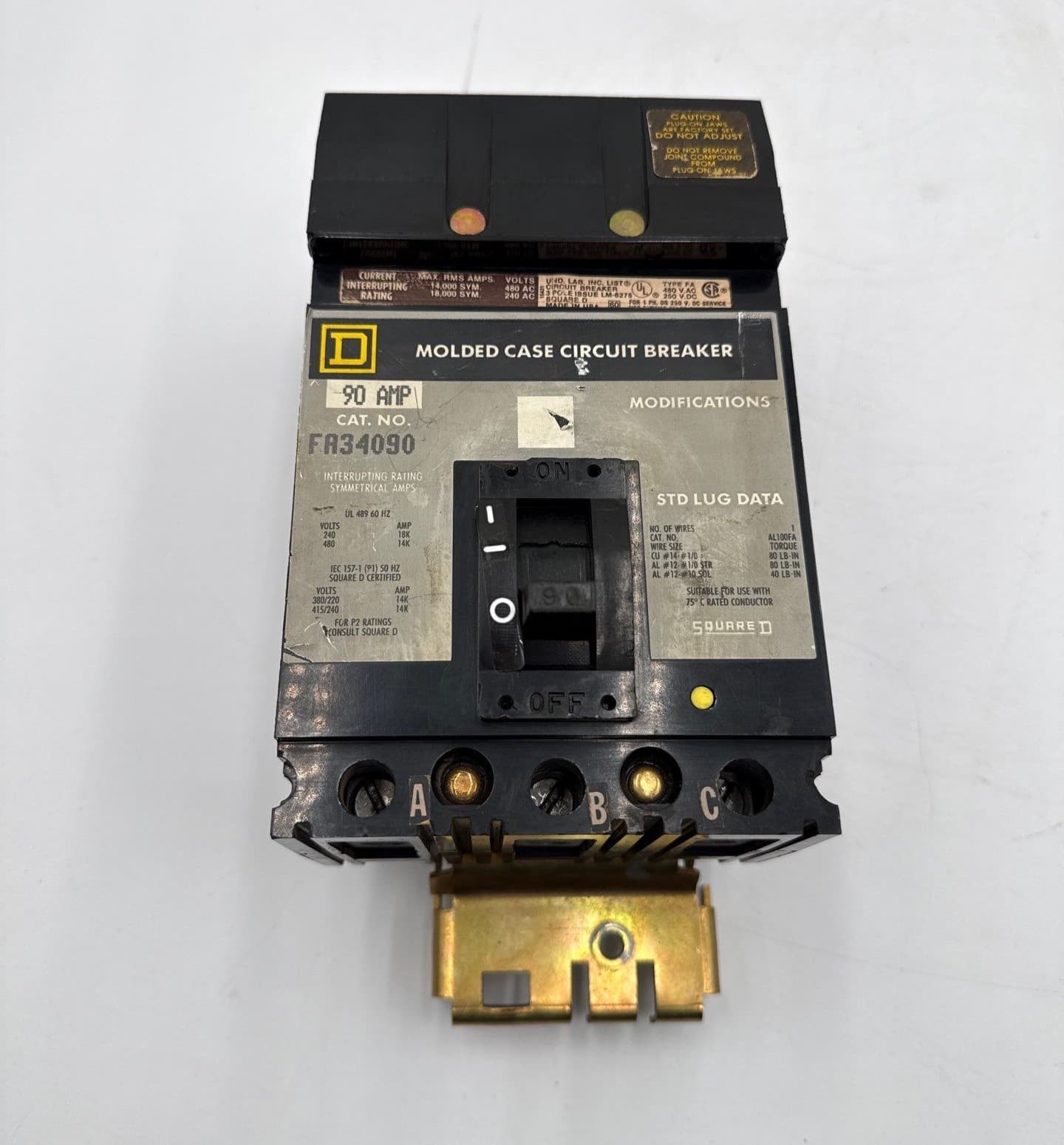 Square D FA34090 I-Line Circuit Breaker 90A 480V 3P FA 90 Amp 3 Pole Used