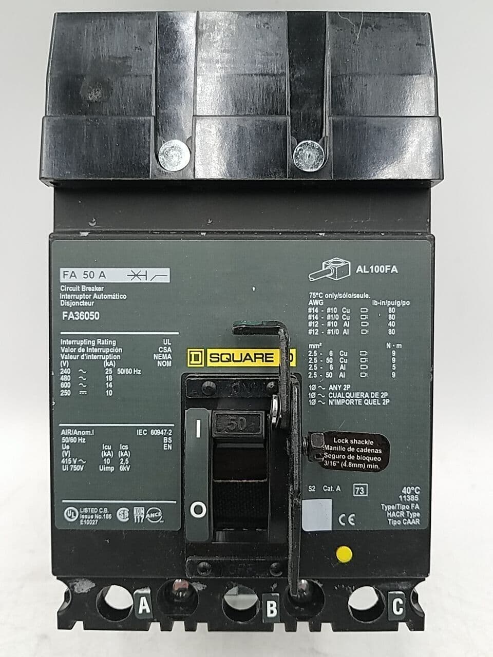 Square D FA36050 Circuit Breaker 50A 3P 600V – image 1