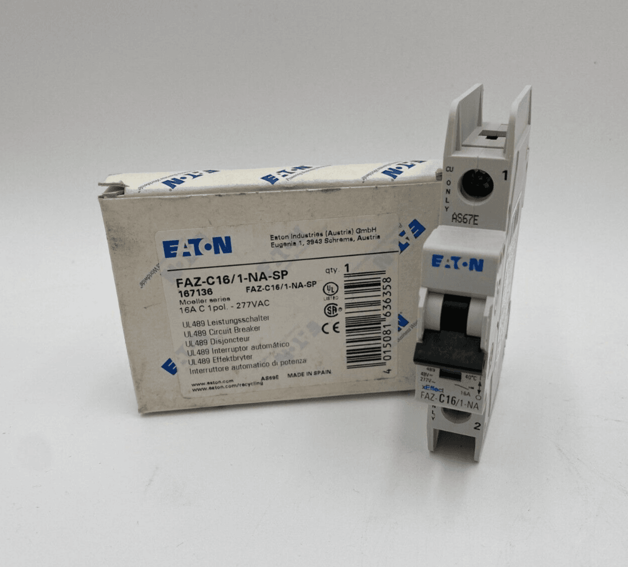 Eaton FAZ-C16/1-NA-SP 167136 Miniature Circuit Breaker 16A 1P 480V 1PH FAZ-C16 – image 1