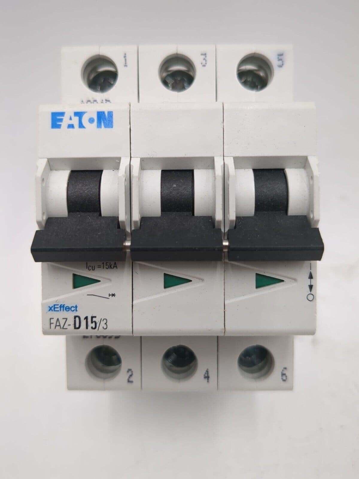 Eaton FAZ-D15/3 Circuit Breaker 15kA 3P 480/277V xEffect 3 Pole Din Rail Mount – image 1