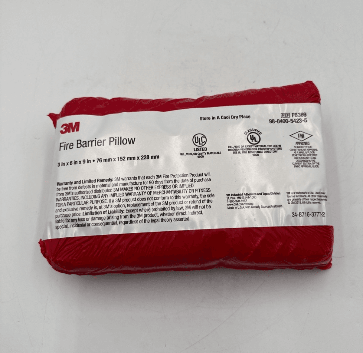 3M FB369 Fire Barrier Self-Locking Pillow 3" x 6" x 9" FB-369 – image 1