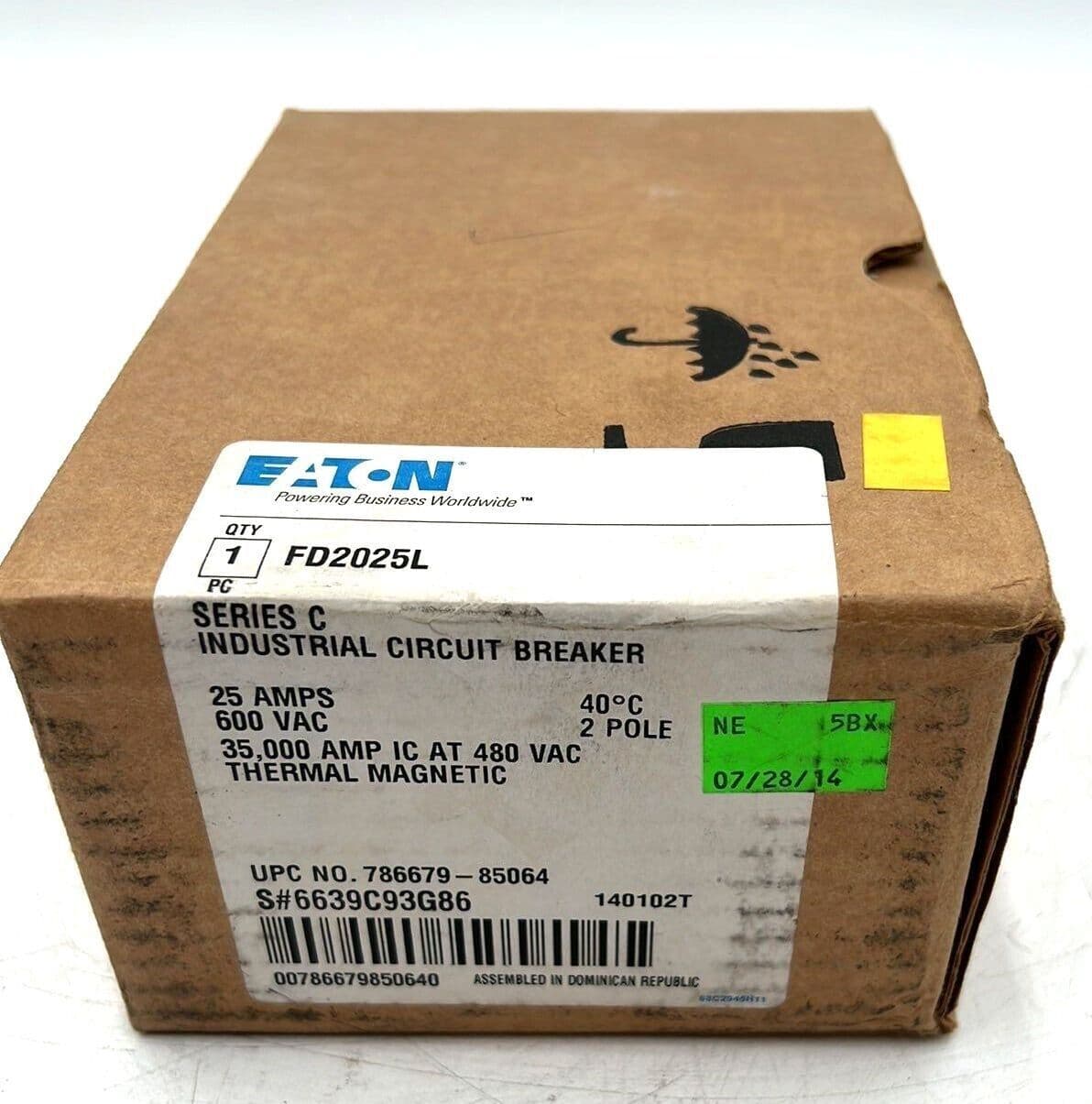 Eaton FD2025L Circuit Breaker 25A 2P 600V 1PH FD 100k 25 Amp 2 Pole – image 1