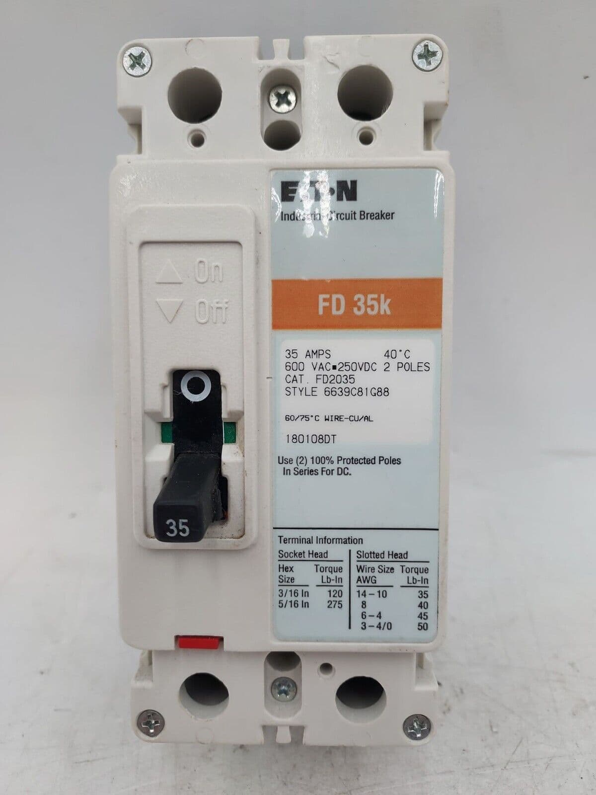 EATON CH FD2035 Circuit Breaker 35A 2P 600V FD 35k 35 Amp 2 POLES BOLT ON – image 1