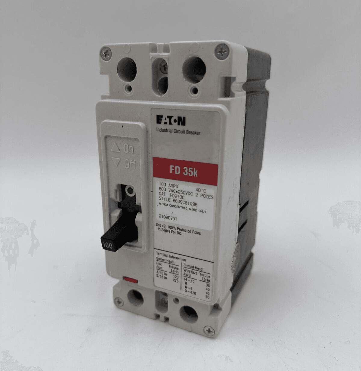 Eaton FD2100 Circuit Breaker 100A 2P 600V 1PH FD 35k 100 Amp 2 Pole – image 1