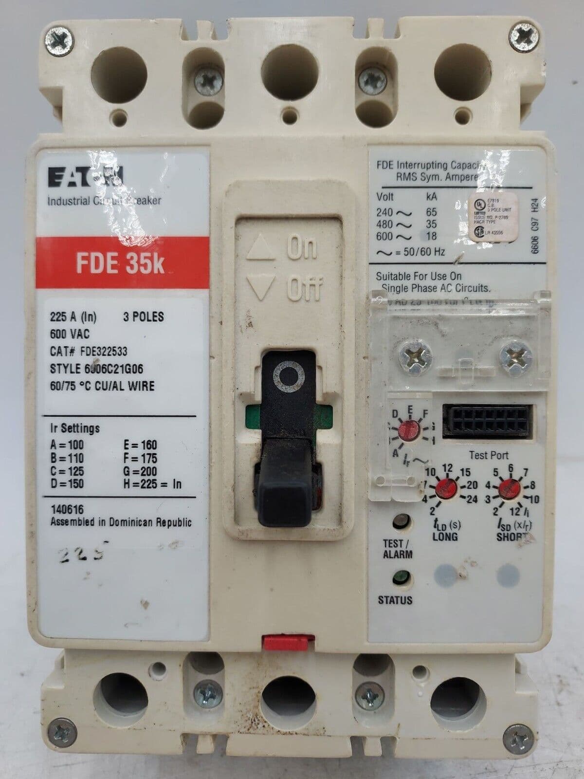 Eaton FDE322533 Circuit Breaker 225A 3P 600V FDE 35k 225 Amp 3 POLE – image 1