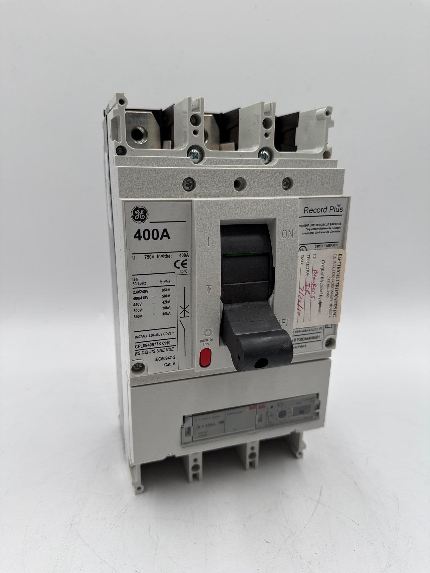 GE FGN36DB400 Circuit Breaker 400A 3P 600V 3PH FGRP3L0400 Trip 400 Amp – image 1