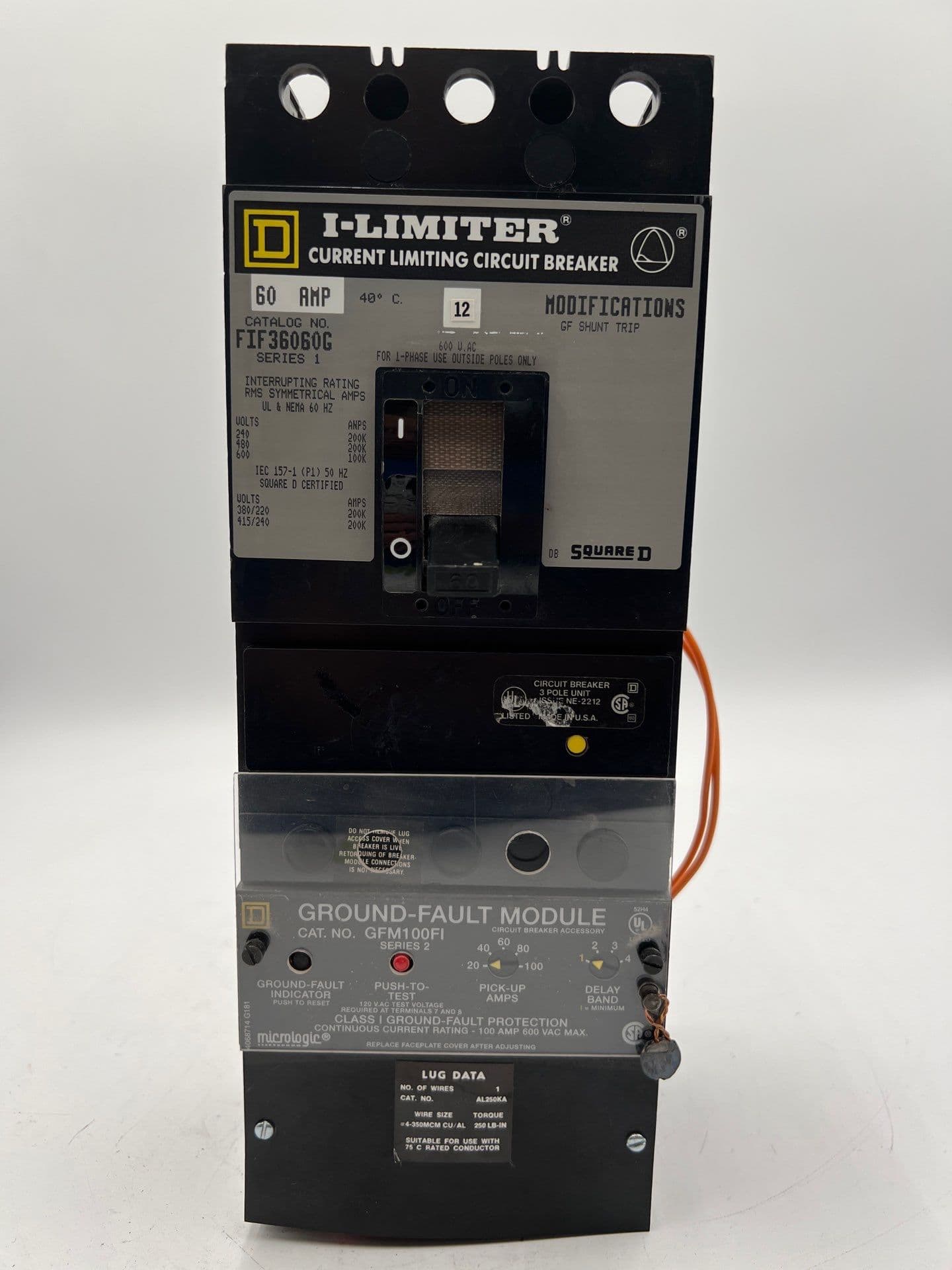 Square D FIF36060G Circuit Breaker 60A 600V 3P 60 Amp Ground Fault GFM100FI – image 1
