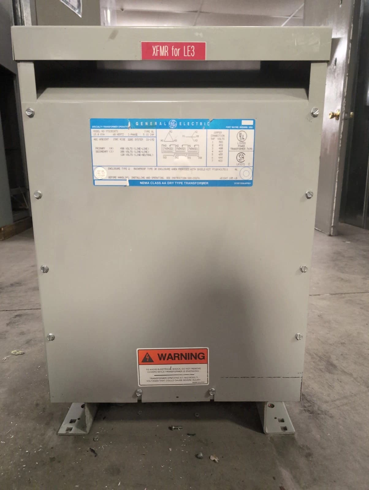 15KVA GE 9T23B3871 Transformer Pri 480V Sec 208/120V 3PH 60Hz Type 2 Encl Indoor – image 1